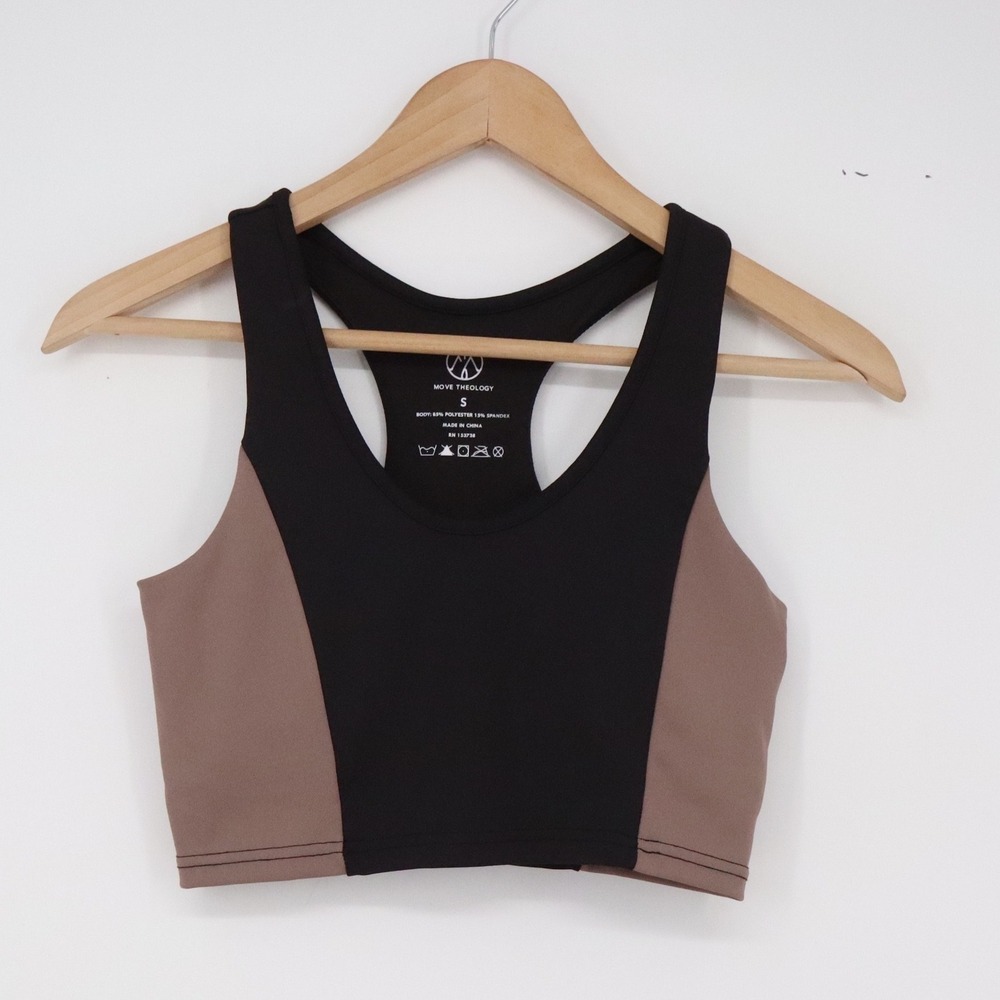 Move Theology Sports Bra Womens S Racerback Colorblock Black Brown Excellent